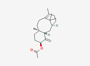 Two-dimensional chemical structure of 6,10-Methanobenzocyclodecen-3-ol, 1,2,3,4,4a,5,6,7,8,11,12,12a-dodecahydro-9,12a,13,13-tetramethyl-4-methylene-, 3-acetate, (3S,4aS,6S,12aR)-