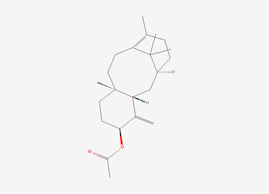 Two-dimensional chemical structure of 6,10-Methanobenzocyclodecen-3-ol, 1,2,3,4,4a,5,6,7,8,11,12,12a-dodecahydro-9,12a,13,13-tetramethyl-4-methylene-, 3-acetate, (3S,4aS,6S,12aR)-