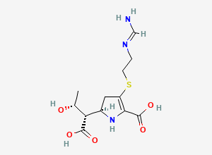 Two-dimensional chemical structure of (5R)-5-[(1S,2R)-1-formyl-2-hydroxypropyl]-3-[(2-{[(E)-iminomethyl]amino}ethyl)sulfanyl]-4,5-dihydro-1H-pyrrole-2-carbox ylic acid