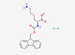 Two-dimensional chemical structure of (R)-2-((((9H-Fluoren-9-yl)methoxy)carbonyl)amino)-6-aminohexanoic acid hydrochloride