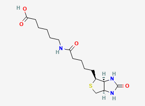 Two-dimensional chemical structure of 6-[5-(2-Oxo-Hexahydro-Thieno[3,4-D]Imidazol-4-Yl)-Pentanoylamino]-Hexanoic Acid