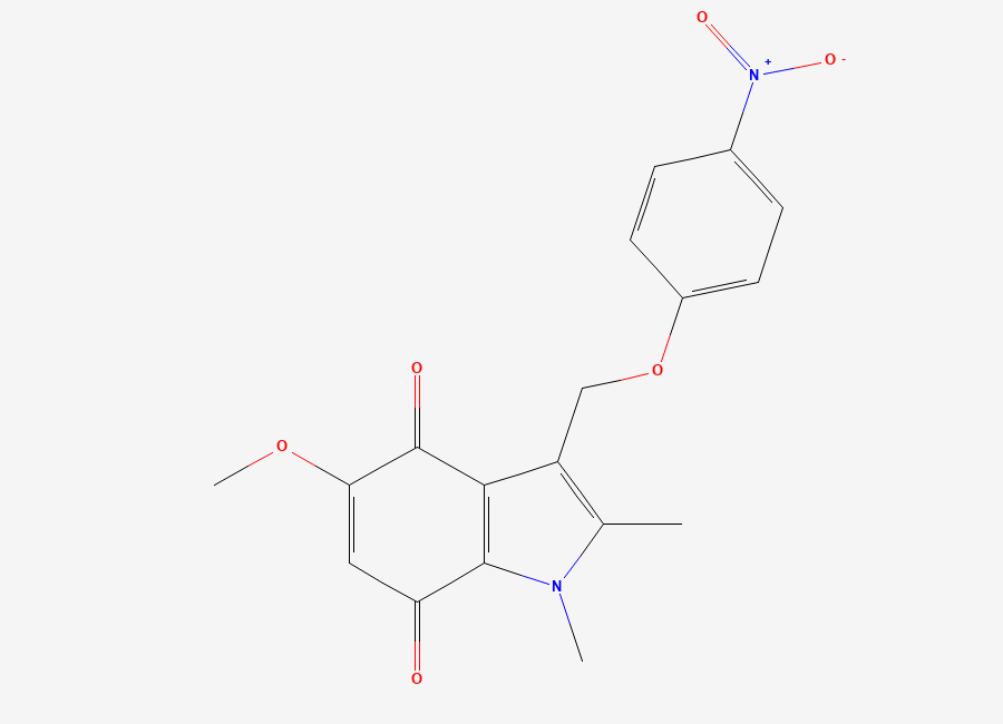 Two-dimensional chemical structure of 5-Methoxy-1,2-dimethyl-3-((4-nitrophenoxy)methyl)indole-4,7-dione