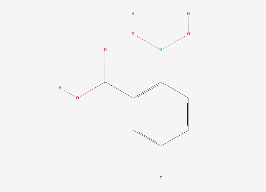 Two-dimensional chemical structure of 2-Borono-5-fluorobenzoic acid