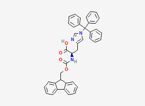 Two-dimensional chemical structure of (2R)-2-({[(9H-fluoren-9-yl)methoxy]carbonyl}amino)-3-[1-(triphenylmethyl)-1H-imidazol-4-yl]propanoic acid