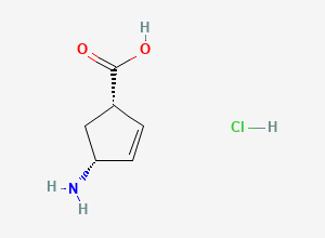 Two-dimensional chemical structure of (1S,4R)-4-aminocyclopent-2-enecarboxylic acid hydrochloride