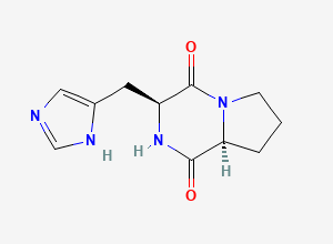 Two-dimensional chemical structure of Protirelin EP Impurity E / Cyclo(L-histidyl-L-proline), CAS 53109-32-3