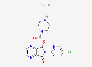 Two-dimensional chemical structure of 6-(5-Chloropyridin-2-yl)-7-oxo-6,7-dihydro-5H-pyrrolo[3,4-b]pyrazin-5-yl piperazine-1-carboxylate hydrochloride
