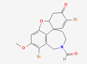 Two-dimensional chemical structure of rac-(4aα)-4a,5,9,10,11,12-Hexahydro-1,5-dibromo-11-formyl-3-methoxy-6H-benzofuro[3a,3,2-e,f][2]benzazepin-6-one, CAS 1076198-20-3
