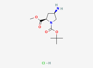 Two-dimensional chemical structure of 1-tert-butyl 2-methyl (2R,4R)-4-aminopyrrolidine-1,2-dicarboxylate hydrochloride