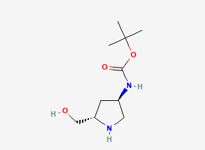 Two-dimensional chemical structure of Tert-butyl (3R,5S)-5-(hydroxymethyl)pyrrolidin-3-ylcarbamate