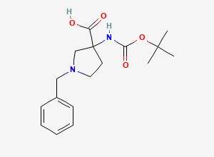 Two-dimensional chemical structure of 1-Benzyl-3-(tert-butoxycarbonylamino)pyrrolidine-3-carboxylic acid