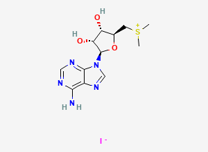 Two-dimensional chemical structure of [(2S,3S,4R,5R)-5-(6-aminopurin-9-yl)-3,4-dihydroxyoxolan-2-yl]methyl-dimethylsulfanium iodide