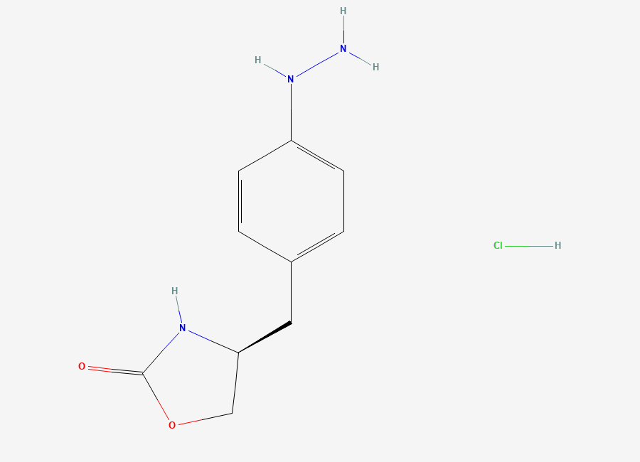 Two-dimensional chemical structure of (S)-4-(4-Hydrazinylbenzyl)oxazolidin-2-one hydrochloride