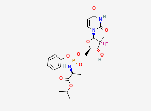 Two-dimensional chemical structure of N-((2'R)-2'-Deoxy-2'-fluoro-2'-methyl-p-phenyl-5'-uridylyl)-L-alanine 1-methylethyl ester