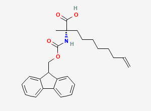 Two-dimensional chemical structure of (S)-2-((((9H-Fluoren-9-yl)methoxy)carbonyl)amino)-2-methyldec-9-enoic acid