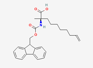Two-dimensional chemical structure of (2R)-2-((((9H-Fluoren-9-yl)methoxy)carbonyl)amino)-2-methyldec-9-enoic acid