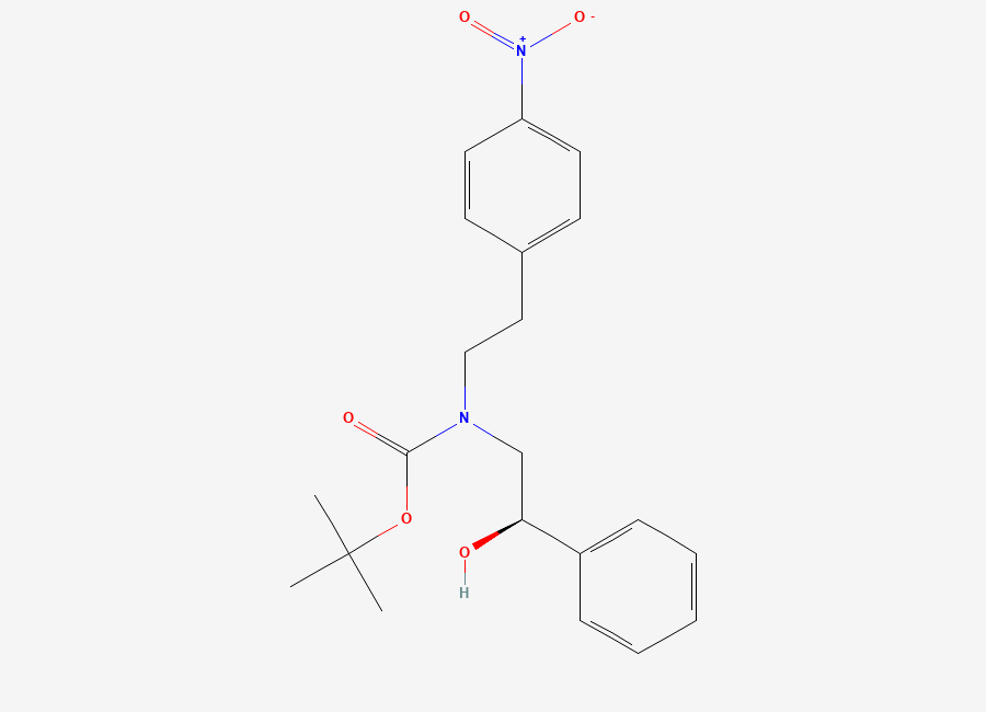 Two-dimensional chemical structure of (R)-tert-Butyl (2-hydroxy-2-phenylethyl)(4-nitrophenethyl)carbamate