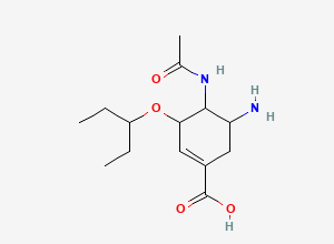 Two-dimensional chemical structure of 5-Amino-4-acetamido-3-(pentan-3-yloxy)cyclohex-1-ene-1-carboxylic acid
