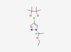 Two-dimensional chemical structure of 1-(1-Ethoxyethyl)-4-(4,4,5,5-tetramethyl-1,3,2-dioxaborolan-2-yl)-1H-pyrazole