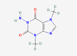 Two-dimensional chemical structure of 5-Amino-3,7-dimethyl Xanthine-D6, CAS 1185126-58-2