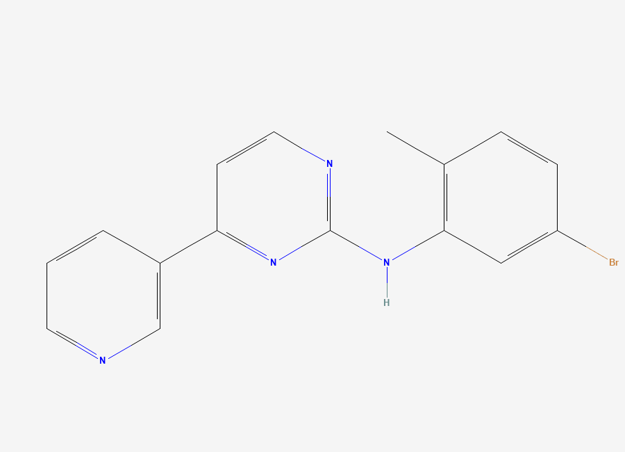Two-dimensional chemical structure of N-(5-bromo-2-methylphenyl)-4-(pyridin-3-yl)pyrimidin-2-amine