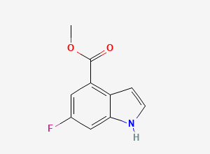 Two-dimensional chemical structure of methyl 6-fluoro-1H-indole-4-carboxylate, CAS 1082040-43-4