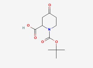 Two-dimensional chemical structure of 1-(Tert-butoxycarbonyl)-4-oxopiperidine-2-carboxylic acid