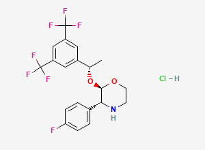 Two-dimensional chemical structure of (2R,3R)-2-((S)-1-(3,5-Bis(trifluoromethyl)phenyl)ethoxy)-3-(4-fluorophenyl)morpholine hydrochloride
