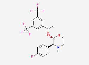 Two-dimensional chemical structure of (2S,3S)-2-((S)-1-(3,5-bis(trifluoromethyl)phenyl)ethoxy)-3-(4-fluorophenyl)morpholine
