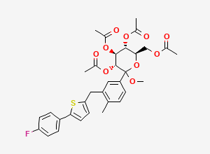Two-dimensional chemical structure of (3R,4S,5R,6R)-6-(acetoxymethyl)-2-(3-((5-(4-fluorophenyl)thiophen-2-yl)methyl)-4-methylphenyl)-2-methoxytetrahydro-2H-pyran-3,4,5-triyl