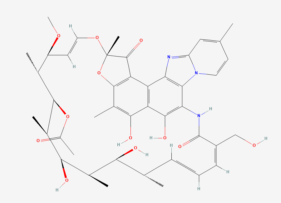 Two-dimensional chemical structure of Rifaximin EP Impurity H/ Rifaximin BP Impurity H/ 16-Desmethyl-16-Hydroxymethyl Rifaximin, CAS 1210022-90-4