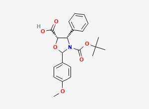 Two-dimensional chemical structure of (4S,5S)-3-(tert-Butoxycarbonyl)-2-(4-methoxyphenyl)-4-phenyloxazolidine-5-carboxylic acid, CAS 949459-78-3