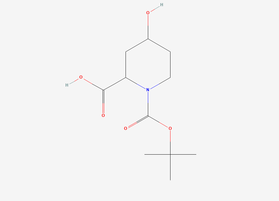 Two-dimensional chemical structure of 1-(tert-Butoxycarbonyl)-4-hydroxypiperidine-2-carboxylic acid