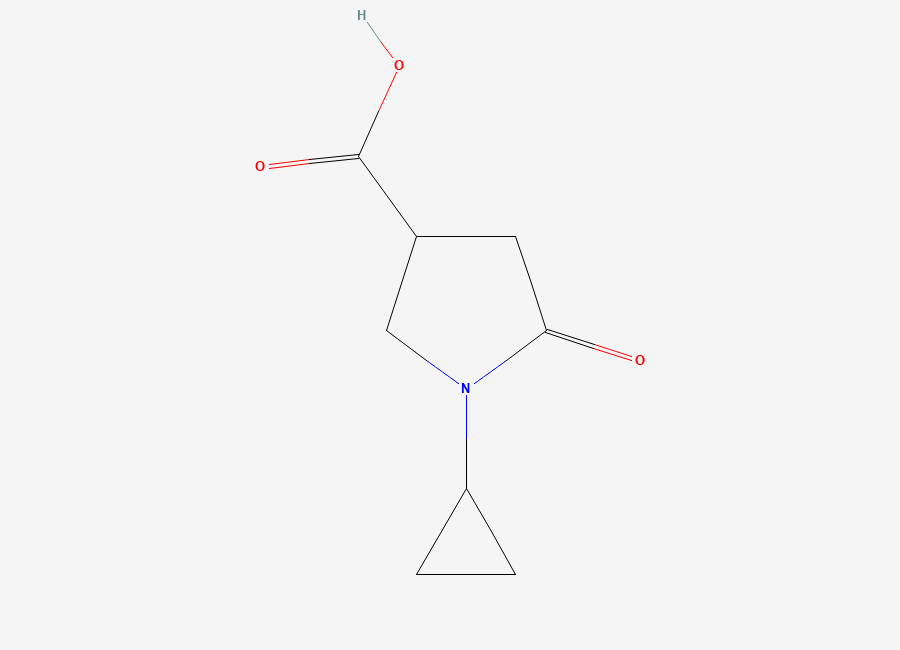 Two-dimensional chemical structure of 1-Cyclopropyl-5-oxopyrrolidine-3-carboxylic acid