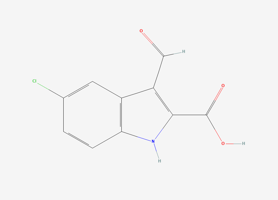 Two-dimensional chemical structure of 5-chloro-3-formyl-1H-indole-2-carboxylic acid