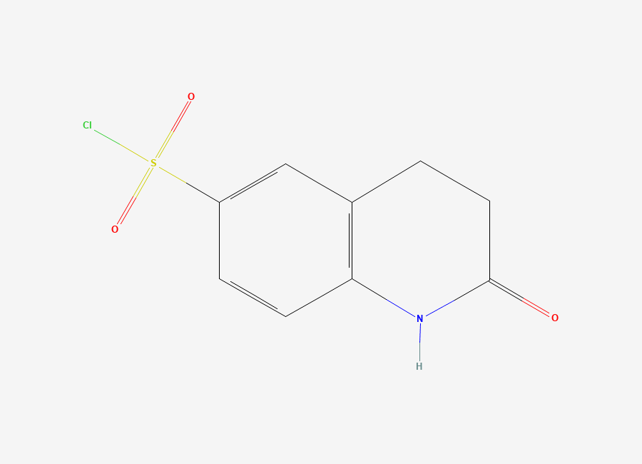 Two-dimensional chemical structure of 2-Oxo-1,2,3,4-tetrahydro-6-quinolinesulfonylchloride
