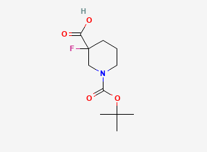 Two-dimensional chemical structure of 1-[(Tert-butoxy)carbonyl]-3-fluoropiperidine-3-carboxylic acid