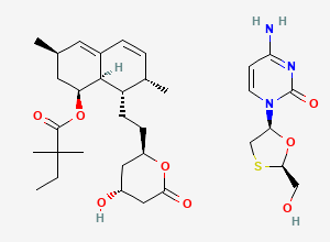 Two-dimensional chemical structure of [(1S,3R,7S,8S,8aR)-8-[2-[(2R,4R)-4-hydroxy-6-oxo-tetrahydropyran-2-yl]ethyl]-3,7-dimethyl-1,2,3,7,8,8a-hexahydronaphthalen-1-yl] 2,2-dimethylbutanoate; 4-amino-1-[(2R,5S)-2-(hydroxymethyl)-1,3-oxathiolan-5-yl]pyrimidin-2-one
