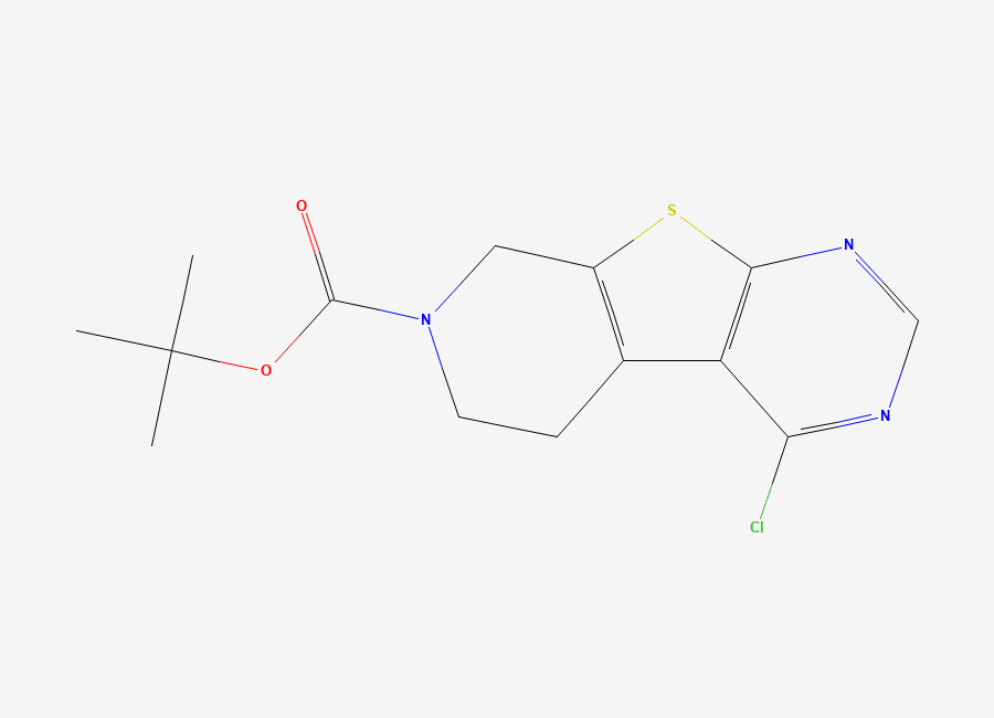 Two-dimensional chemical structure of tert-Butyl 4-chloro-5,6-dihydropyrido(4',3':4,5)thieno(2,3-d)pyrimidine-7(8H)-carboxylate