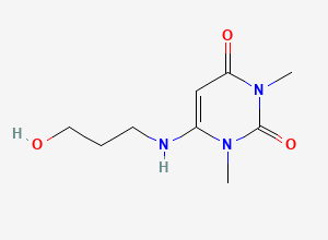 Two-dimensional chemical structure of 6-[(3-Hydroxypropyl)amino]-1,3-dimethyl-2,4(1H,3H)-pyrimidinedione, CAS 34654-80-3