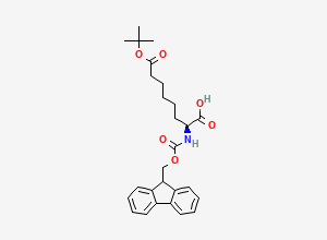 Two-dimensional chemical structure of (S)-2-((((9H-Fluoren-9-yl)methoxy)carbonyl)amino)-8-(tert-butoxy)-8-oxooctanoic acid