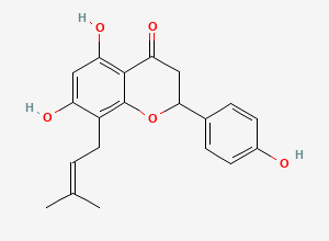 Two-dimensional chemical structure of 2,3-Dihydro-5,7-dihydroxy-2-(4-hydroxyphenyl)-8-(3-methyl-2-buten-1-yl)-4H-1-benzopyran-4-one