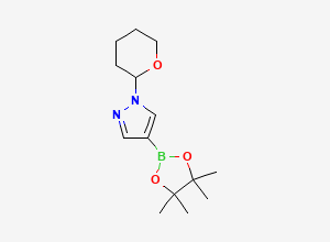 Two-dimensional chemical structure of 1-(oxan-2-yl)-4-(4,4,5,5-tetramethyl-1,3,2-dioxaborolan-2-yl)-1H-pyrazole