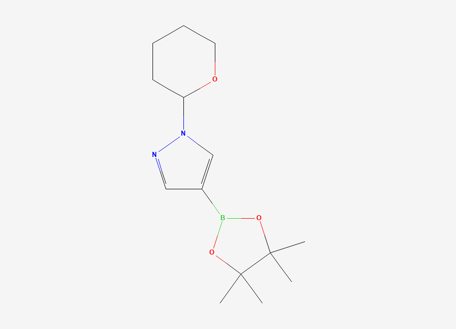Two-dimensional chemical structure of 1-(oxan-2-yl)-4-(4,4,5,5-tetramethyl-1,3,2-dioxaborolan-2-yl)-1H-pyrazole