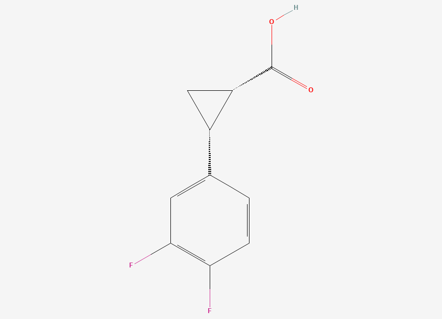 Two-dimensional chemical structure of (1S,2R)-2-(3,4-difluorophenyl)cyclopropane-1-carboxylic acid