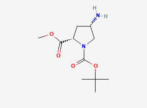 Two-dimensional chemical structure of (2S,4S)-1-Tert-butyl 2-methyl 4-aminopyrrolidine-1,2-dicarboxylate