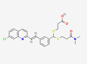 Two-dimensional chemical structure of 3-(((3-((1E)-2-(7-Chloro-2-quinolinyl)ethenyl)phenyl)((3-(dimethylamino)-3-oxopropyl)thio)methyl)thio)propanoic acid
