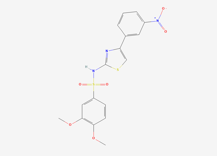 Two-dimensional chemical structure of 3,4-Dimethoxy-N-(4-(3-nitrophenyl)-2-thiazolyl)benzenesulfonamide
