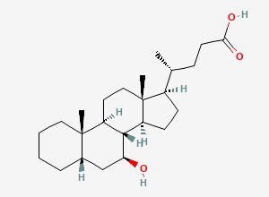 Two-dimensional chemical structure of 7beta-Hydroxy-5beta-cholan-24-oic Acid