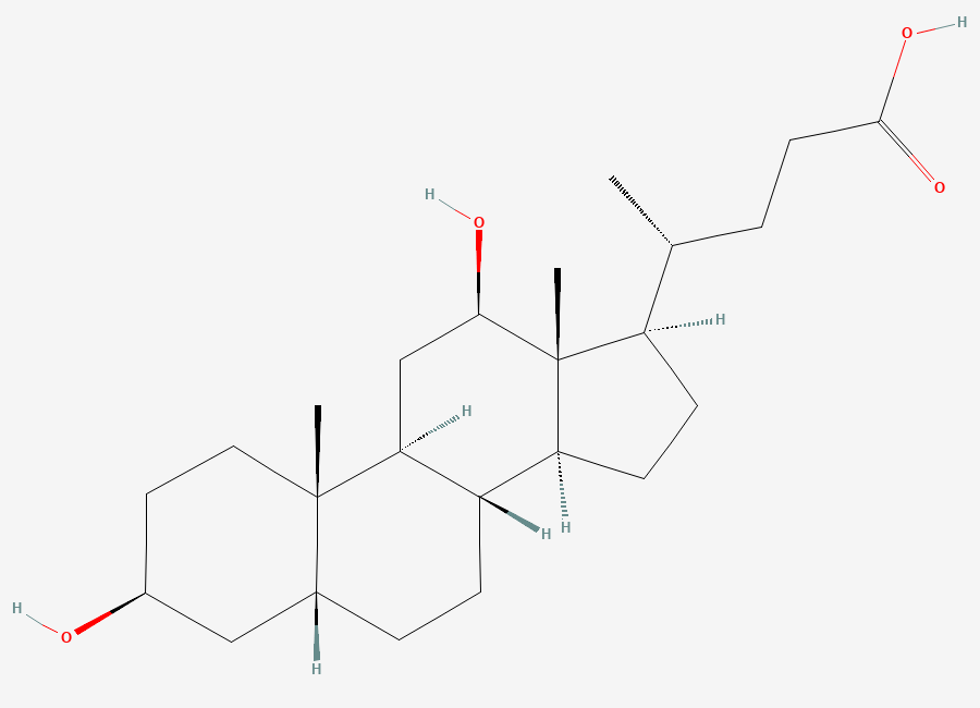Two-dimensional chemical structure of 3b,12b-Dihydroxy-5b-cholanoic acid, CAS 84848-09-9